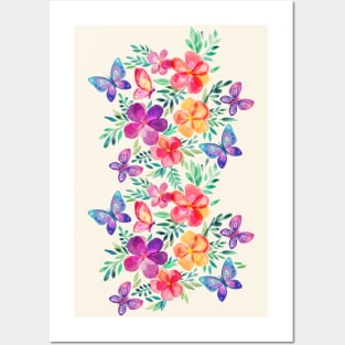 Summer Blooms & Butterflies on cream Posters and Art